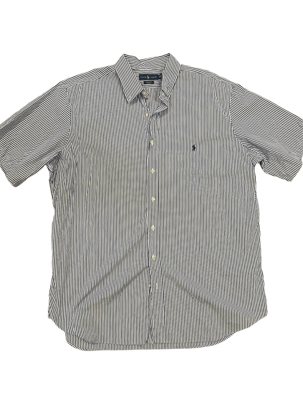 Ralph Lauren | Blue White Striped Short Sleeve Button Down Pony Logo 2XLT
